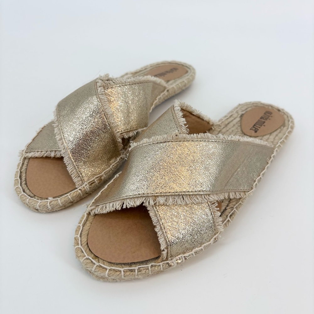 Olivia Miller Joseline Espadrille‎ Flat Slide Sandals Size 9 Gold Tan Metallic